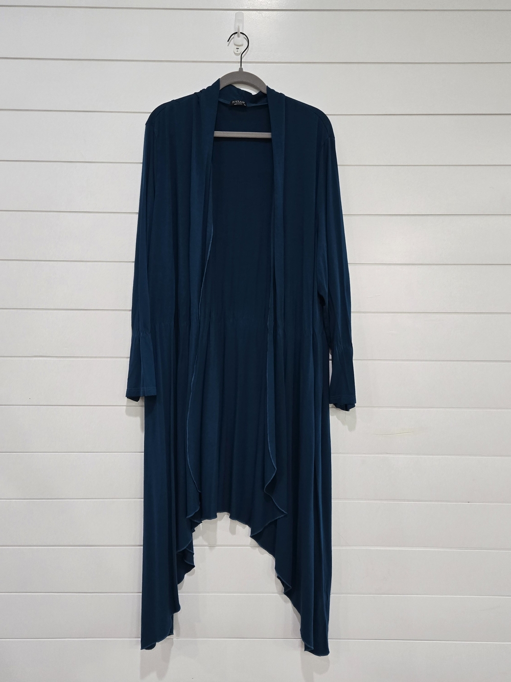 Womens Plus Size Teal Open-Front Shark Bite Draped Cardigan 5X Lightweight
